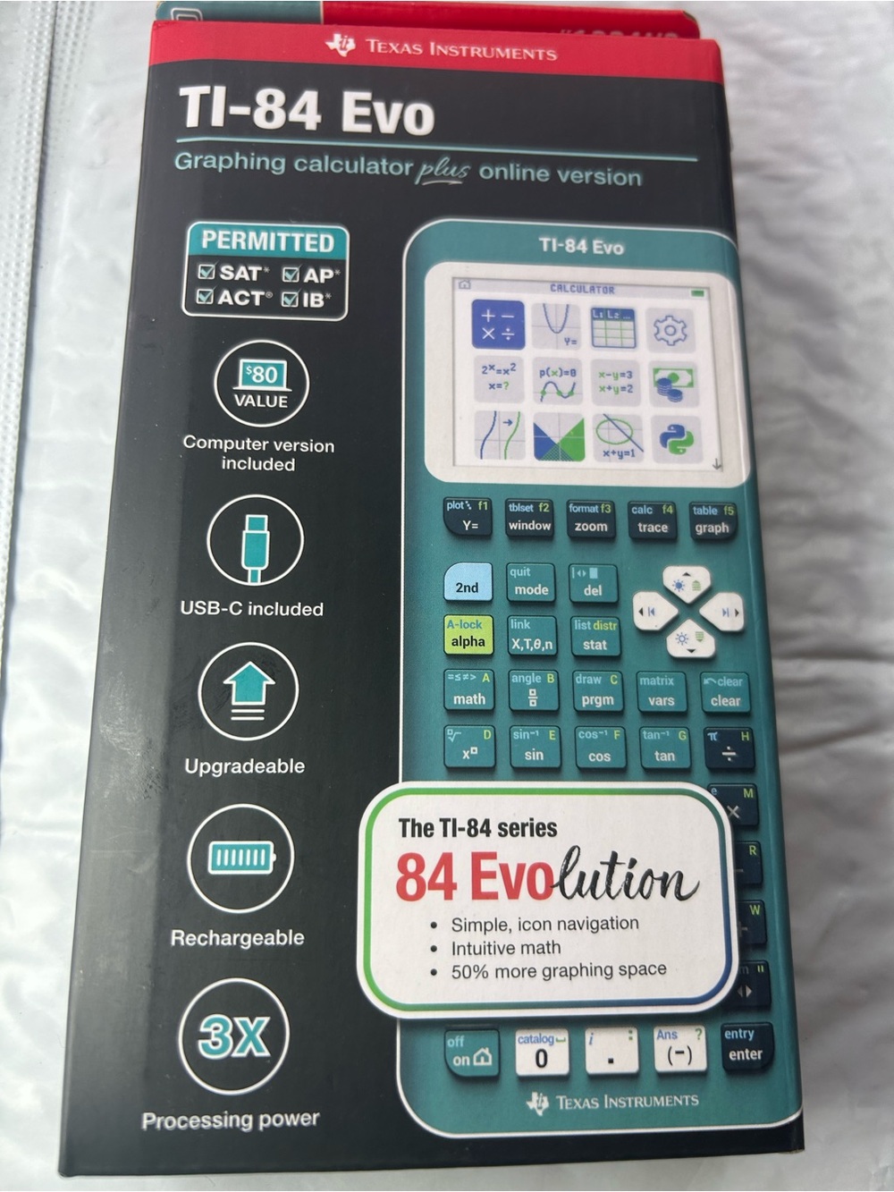 Texas Instruments Ti 84 EVO Graphing Calculator With Case Cable Teal NEW
